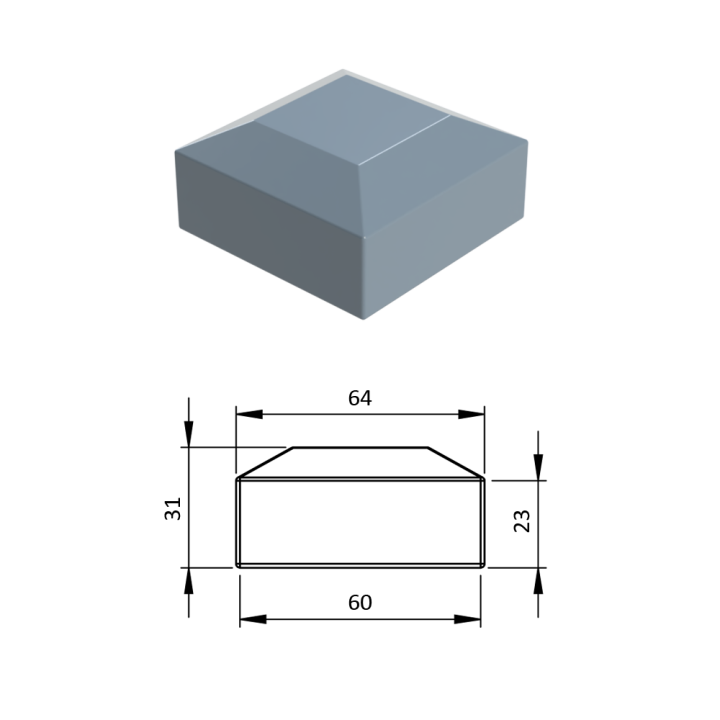 Vnější krytka 60 x 60 mm, plastová PE, šedá