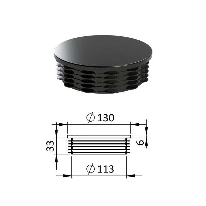 Vnitřní krytka kulatá Ø 130 mm, plastová, černá