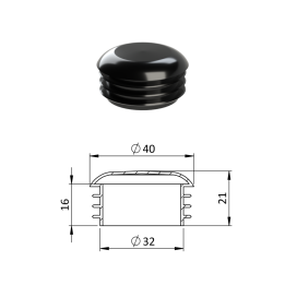 Vnitřní krytka kulatá Ø 40 mm plastová, černá