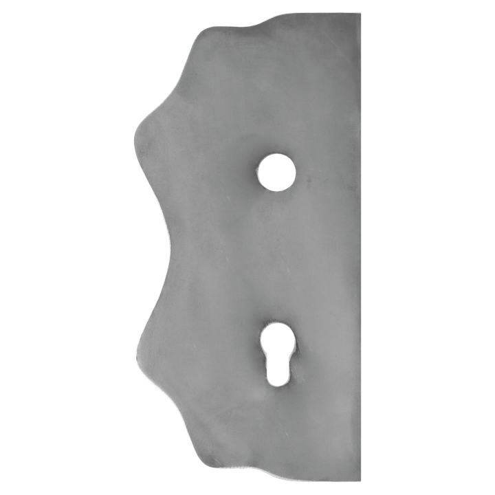 Štít (250 x 125 x 3 mm) s otvory, rozteč 90 mm, otvor pro kliku (ø 19,5 mm), hladký, oboustranný (levý i pravý), pro zámek (ZM90