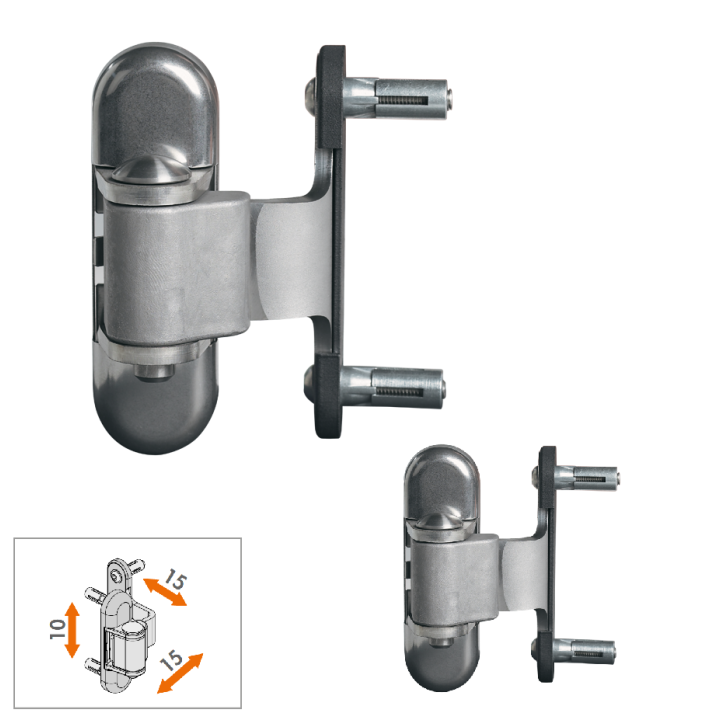 Závěs LOCINOX® 180° nastavitelný 3D (x-15 mm, y-10 mm, z-15 mm), nerezová ocel