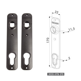Krycí štítek s otvorem pro kliku a cylindrickou vložku LOCINOX®, rozteč 92 mm, polyamid