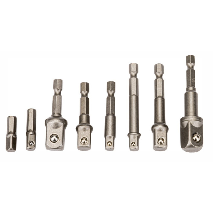 Sada bitů a nástavců 8dílná: 1/4" (4 kusy), 3/8" (2 kusy), 1/2" (2 kusy)