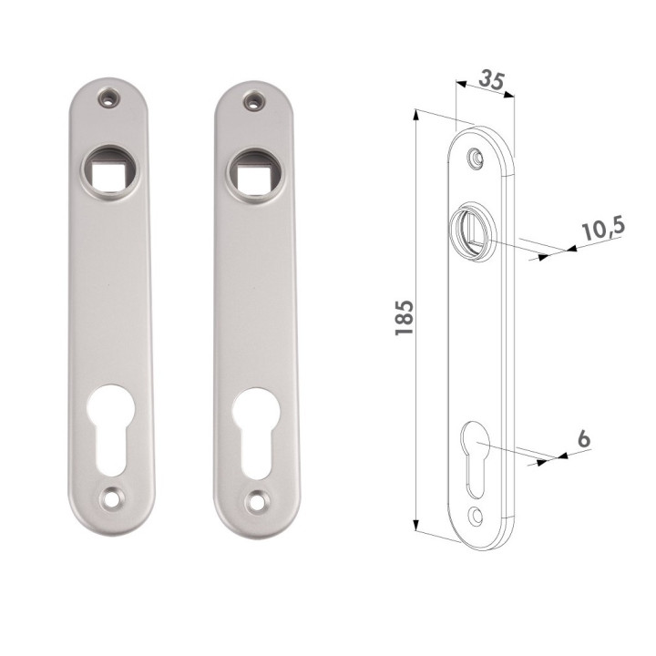 Krycí štítek LOCINOX® s otvorem pro kliku a cylindrickou vložku (rozteč 92 mm, materiál nerezavějící ocel) PÁR