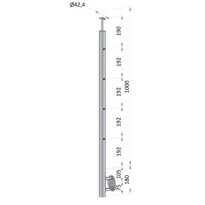Nerezový sloup, boční kotvení, 4děrový průchozí