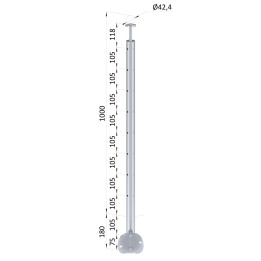 Nerezový sloup boční kotvení 8děrový lanko rohový 90°