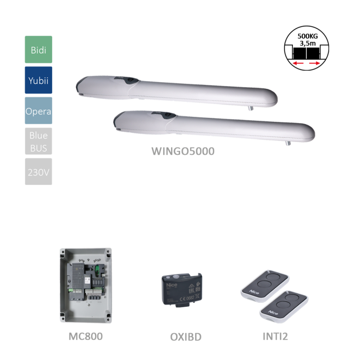 WINGO5000 kit pohonů pro křídlovou bránu do 3,5 m/křídlo s MC800 a 2x INTI2