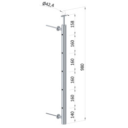 Nerezový sloup fr. balkón, boční kotvení, 5 děr, průchozí