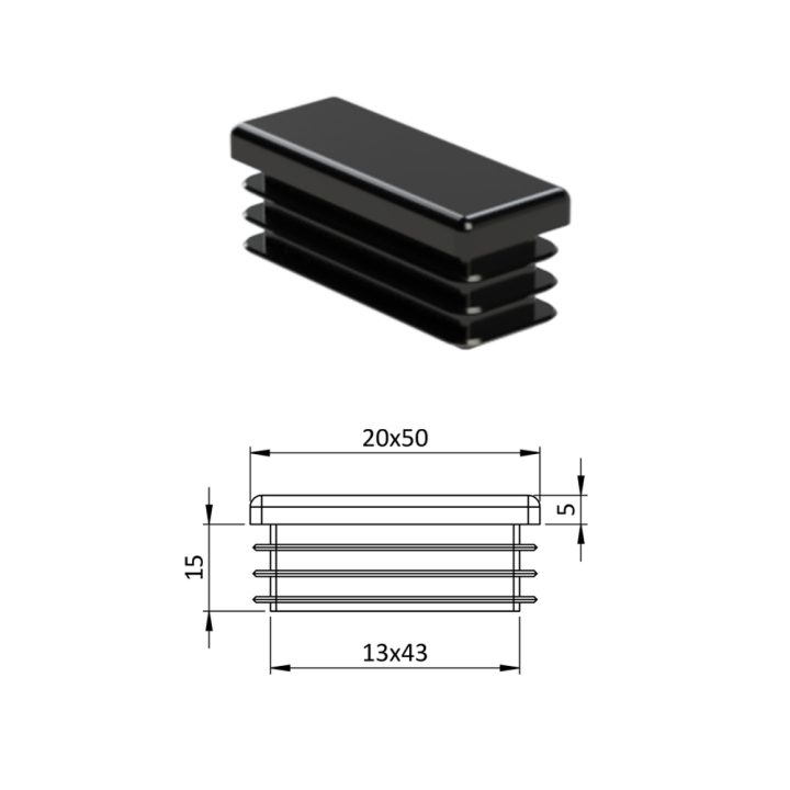 Krytka plastová 20 x 50 mm