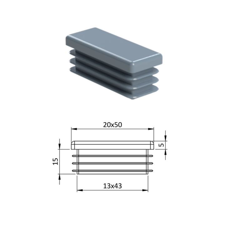 Krytka plastová 20 x 50 mm