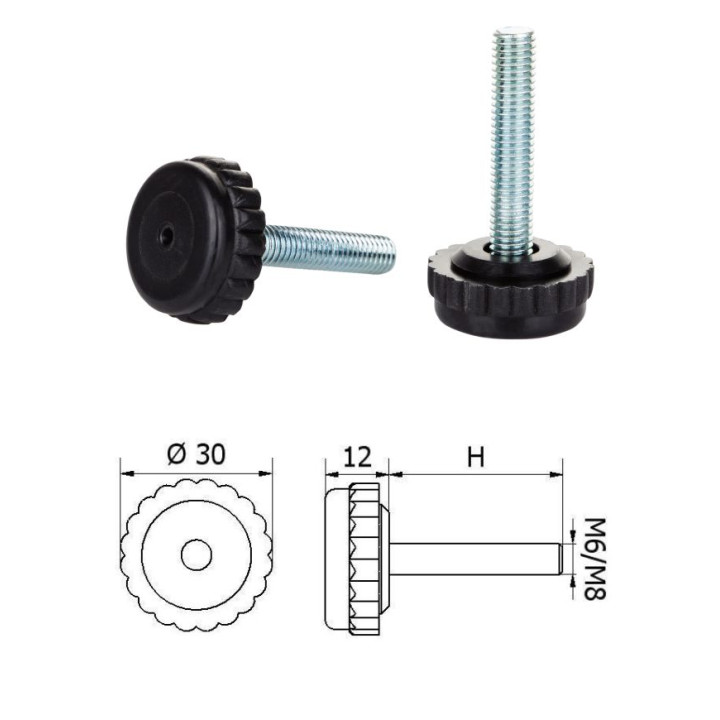Nivelační nožička závitově-nastavitelná ø-30mm, M6 - M8 / 6 - 60mm (nivelační nožička)