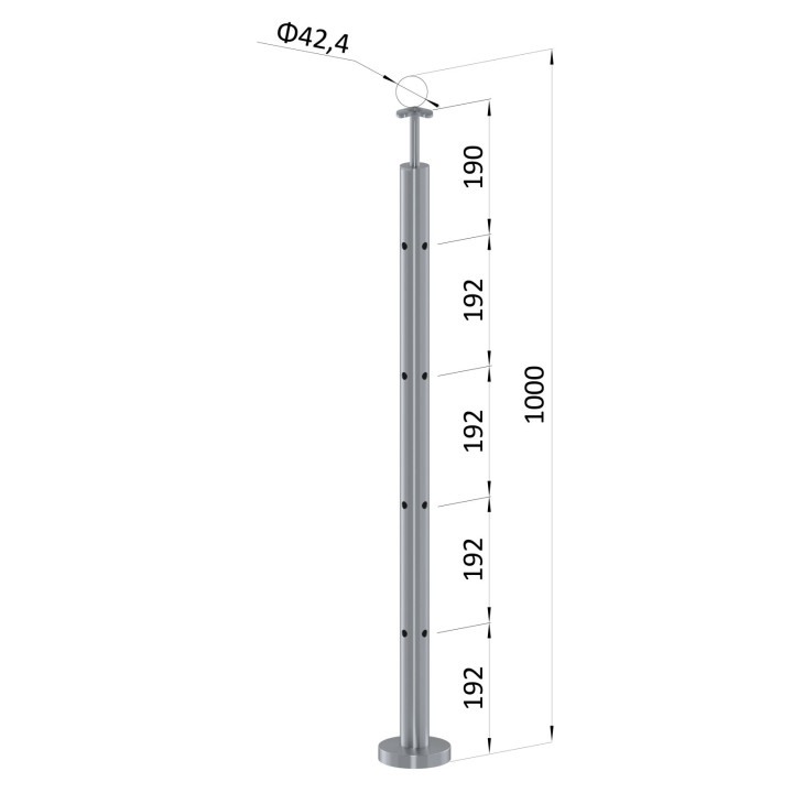 Nerezový sloup vrchní kotvení, 4děrový rohový: 90°