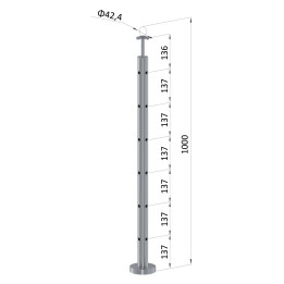 Nerezový sloup, vrchní kotvení, 6děrový rohový 90°