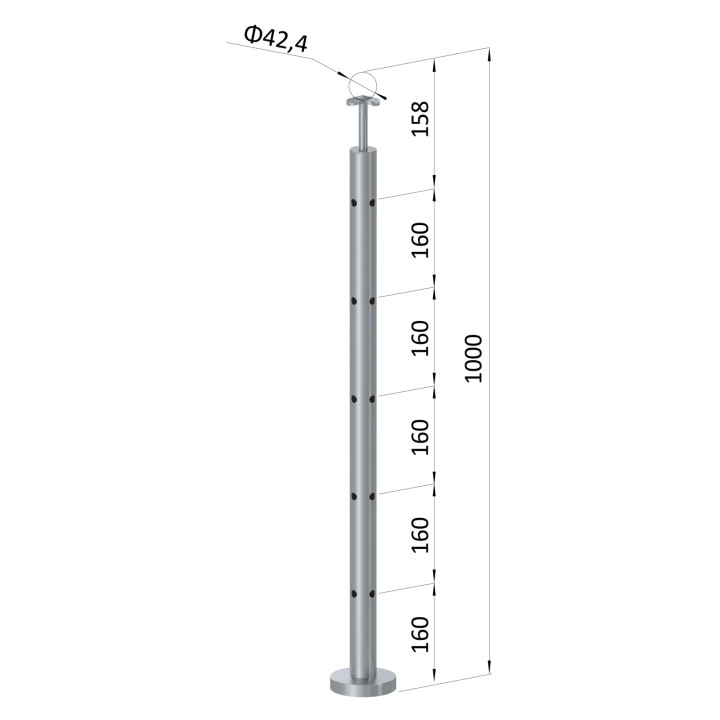 Nerezový sloup vrchní kotvení 5děrový rohový 90°