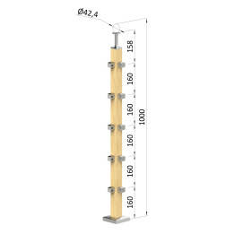 Dřevěný sloup vrchní kotvení 5řadový rohový: 90°