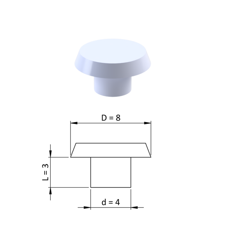 Vnitřní krytka kulatá ø 8 mm, otvor ø 4 mm, bílá, plast