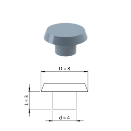 Vnitřní krytka kulatá ø 8 mm, otvor ø 4 mm, šedá, plast