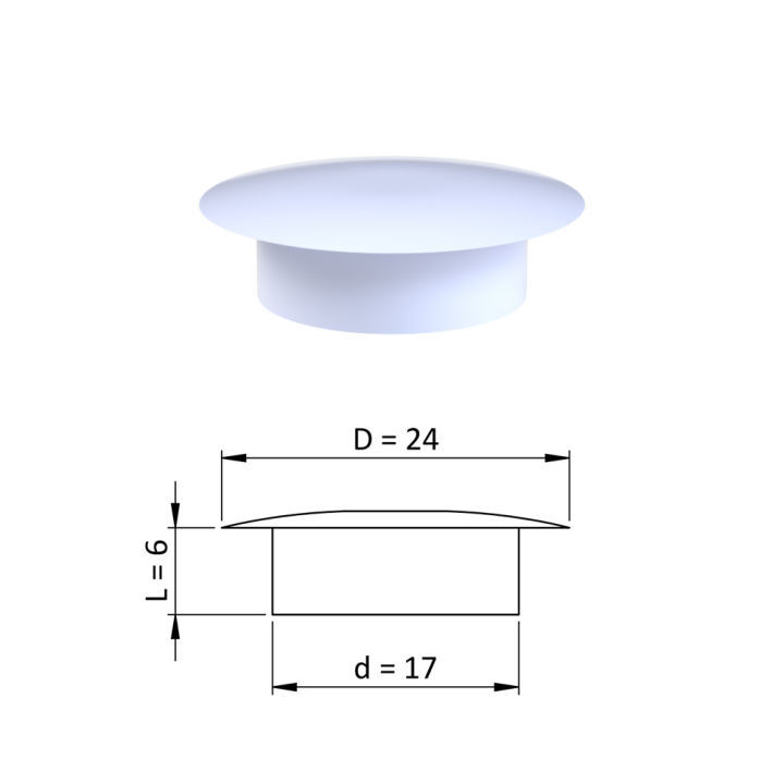 Vnitřní krytka kulatá ø 24 mm, otvor ø 17 mm, bílá, plast