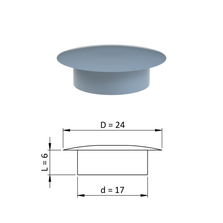 Vnitřní krytka kulatá ø 24 mm, otvor ø 17 mm, šedá, plast