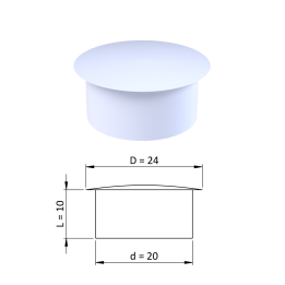 Vnitřní krytka kulatá ø 24 mm, otvor ø 20 mm, bílá, plast