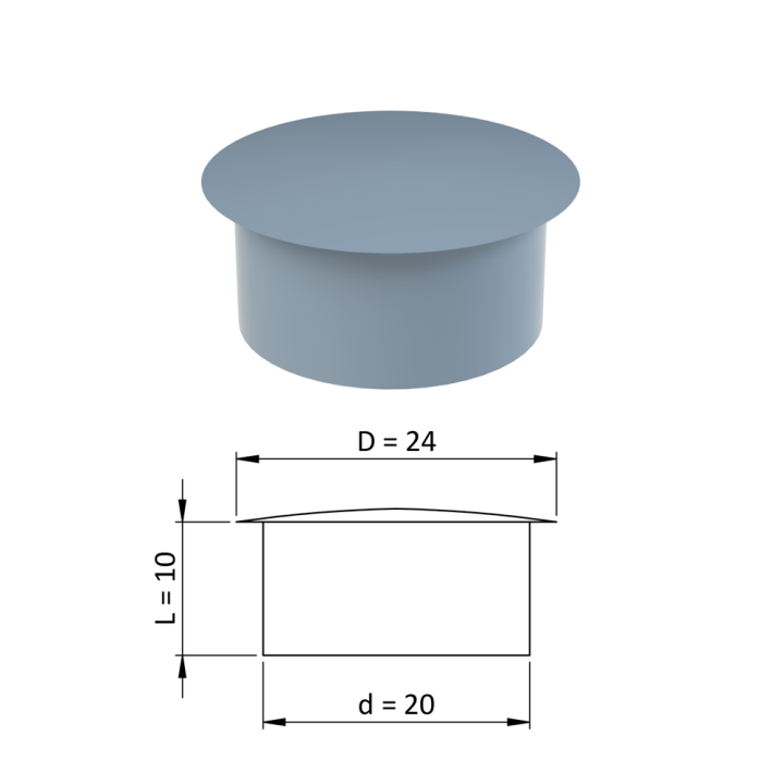 Vnitřní krytka kulatá ø 24 mm, otvor ø 20 mm, šedá, plast