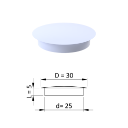 Vnitřní krytka kulatá ø 30 mm, otvor ø 25 mm, bílá, plast