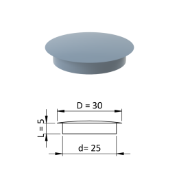 Vnitřní krytka kulatá ø 30 mm, otvor ø 25 mm, šedá, plast