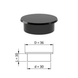 Vnitřní krytka kulatá ø 36 mm, otvor ø 30 mm, černá, plast