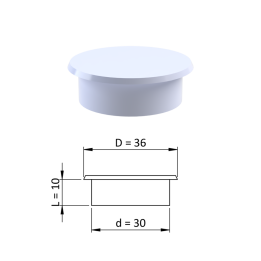 Vnitřní krytka kulatá ø 36 mm, otvor ø 30 mm, bílá, plast