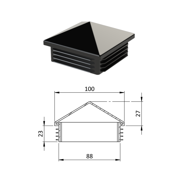 Krytka plastová se stříškou 100 x 100 mm, černá