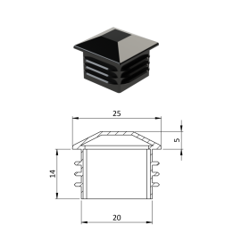 Krytka plastová se stříškou 25 x 25 mm, černá
