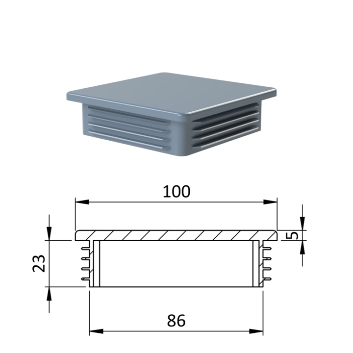 Krytka plastová 100 x 100 mm, šedá