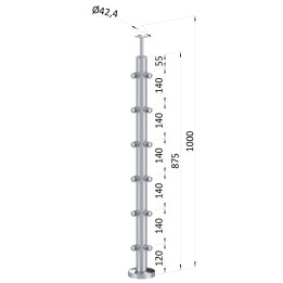 Nerezový sloup kruhový, vrchní kotvení, 6řadový rohový, 90°