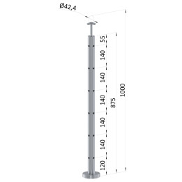 Nerezový sloup vrchní kotvení, 6děrový rohový: 90°