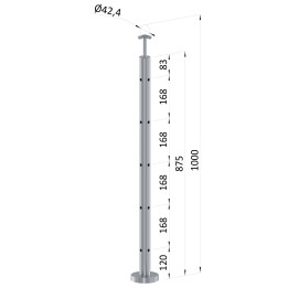 Nerezový sloup, vrchní kotvení, 5děrový rohový: 90°