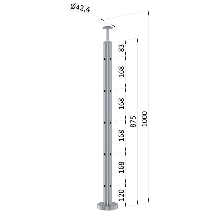 Nerezový sloup, vrchní kotvení, 5děrový rohový: 90°