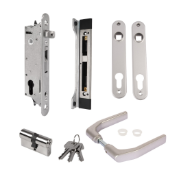 LOCINOX sada FIFTYSET pro zamykání křídlové branky (štítek, doraz, cylindrická vložka, klika), pro profil 50x40 mm