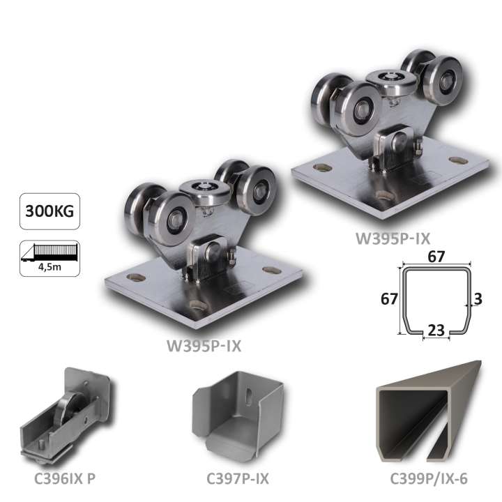 Samonos do 300 kg/4,5 m, profil 67 x 67 x 3 mm, nerez
