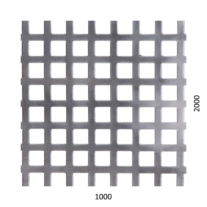 Děrovaný plech Zn, otvor:10x10mm, rozteč:15mm, 1000x2000x1mm
