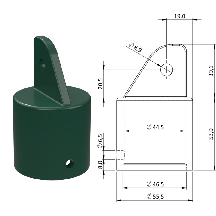 Plastová krytka ø 55,5 x 92,1 mm, tvrzený plast PA