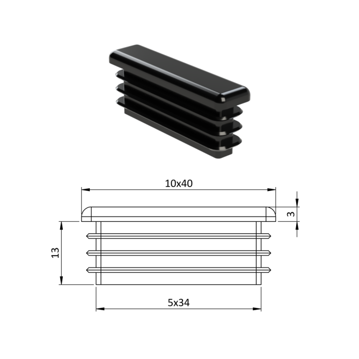Krytka plastová 10 x 40 mm černá
