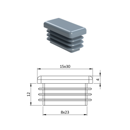 Krytka plastová 15 x 30 mm šedá