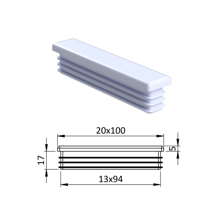 Krytka plastová 20 x 100 mm bílá