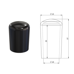 Vnější PVC krytka ø 13 x 17 mm, otvor 10 x 15 mm, černá