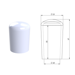 Vnější PVC krytka ø 13 x 17 mm, otvor 10 x 15 mm, bílá