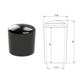 Vnější plastová krytka PVC Ø 18 x 18 mm, otvor 14 x 15 mm, černá