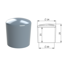 Vnější plastová krytka PVC Ø 24 x 25 mm, otvor 20 x 21 mm, šedá