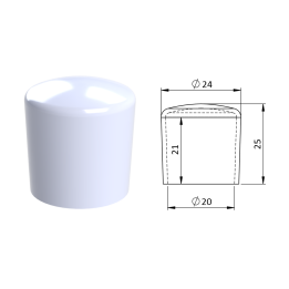 Vnější plastová krytka PVC Ø 24 x 25 mm, otvor 20 x 21 mm, bílá