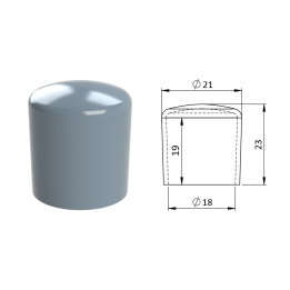Vnější plastová krytka PVC Ø 21 x 23 mm, otvor 18 x 19 mm, šedá