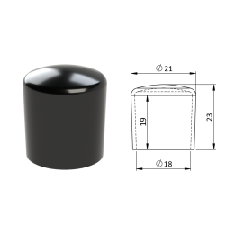 Vnější plastová krytka PVC Ø 21 x 23 mm, otvor 18 x 19 mm, černá